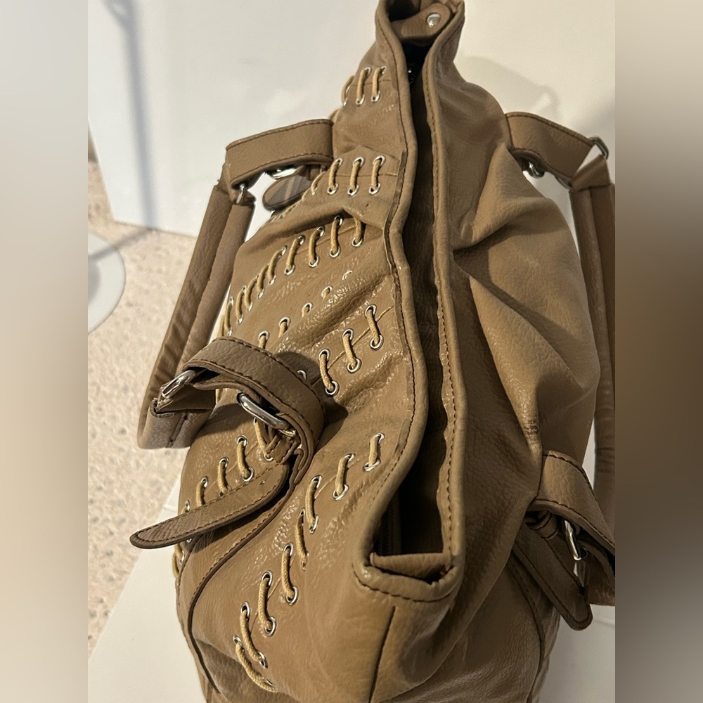 Barneys New York Brown Leather Lace-Up Tote Bag Large Slouchy Shoulder Bag Boho - Picture 14 of 16